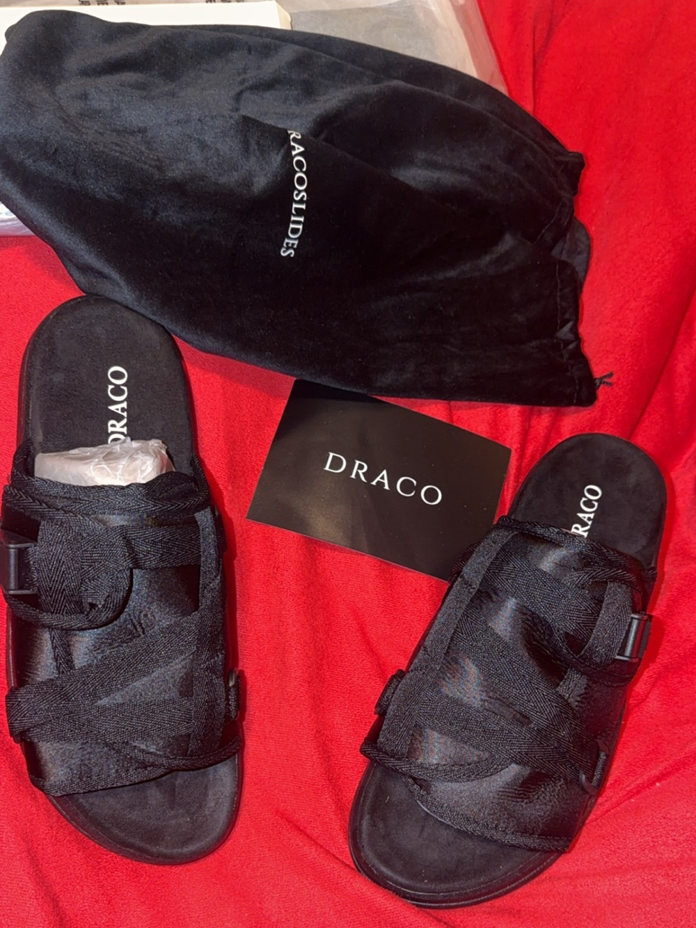 Draco Men’s Black Slide Sandals - Adjustable Strap Slip-Ons